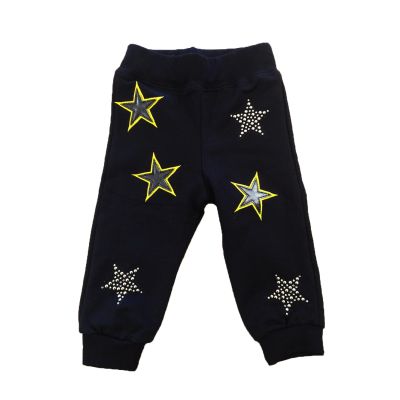 Pantalone bimba felpato con stelle realizzate in pelle e con pietre argento - 007675 - MAELIE
