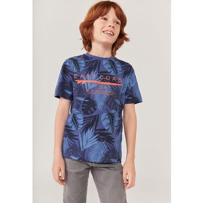 Boboli 522087 T-shirt blu con foglie palme 