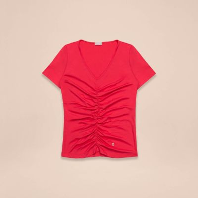 NeroGiardini E162050D T-shirt donna con arricciatura sul davanti in mordbida viscosa