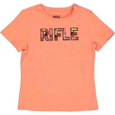 Rifle 983 24387 01 T-shirt arancio scritta con pizzo e perle
