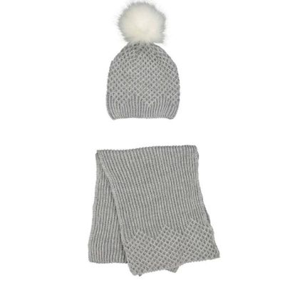TRYBEYOND 406 39058 00 Completo berretto e sciarpa grigio con pappillon bianco
