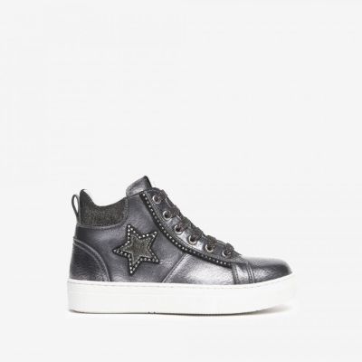 Nerogiardini I131944F Sneakers bambina teens grigia con stella e strass 