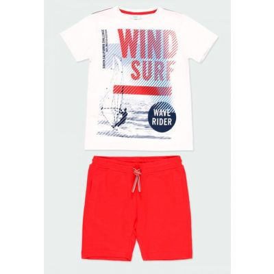 Boboli 504256 Completo in maglia per bambino, Maglietta a maglia color bianco, cuciture color rosso