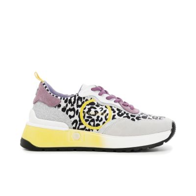 Cafènoir DL9120 Sneakers allacciate in pelle scamosciata e tessuto leopardato