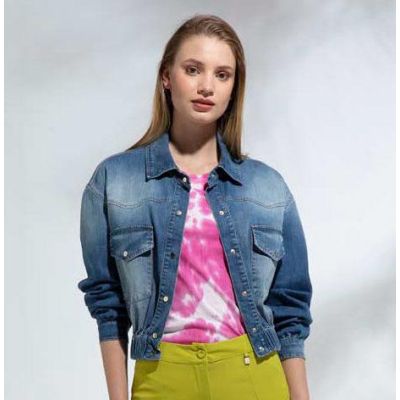 Fly girl 6100/01 Giubbino jeans con arricciatura sulla schiena e bottoni metallo