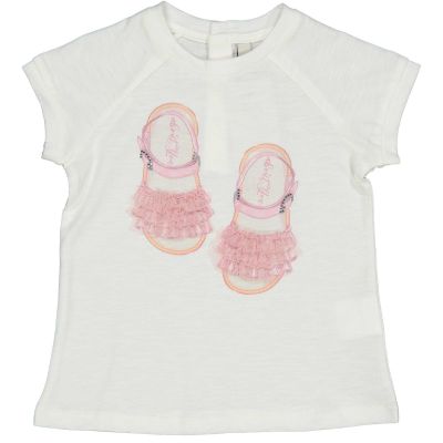 Birba 999 44122 00 t-shirt panna con scarprette rosa e tulle con strass 