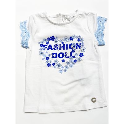ARTIGLI A10026 T-shirt neonata strass e perle scritta blu               
