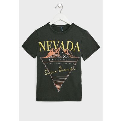 Only 15259799 T-shirt ragazzo delavè con scritte stampa Nevada
