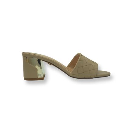 Laura Biagiotti 7576 Ciabatta donna a fascia in ecopelle beige con tacco grosso 60mm e rifiniture oro