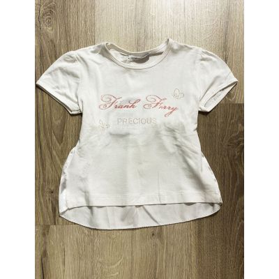 FRANK FERRY FF5151/B T-shirt panna con strass e scritta e fiocco sulla schiena