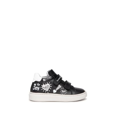 NeroGiardini I227280F Sneakers bambina nera con schizzi color panna di disegni stilizzati 