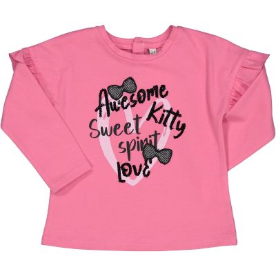 Birba 999 54039 00 Maglia bambina rosa fluo con scritte e fiocchi