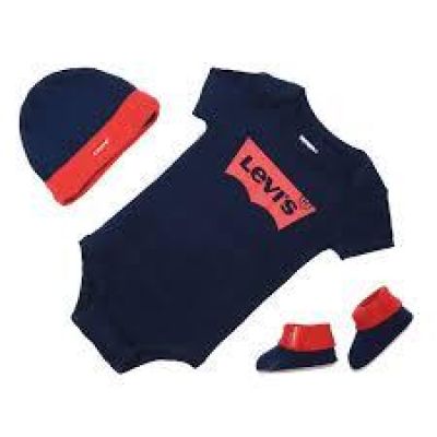 Levis ML0019 Set neonati 3 pezzi,body,cappello,calzini in cotone,con risvolto