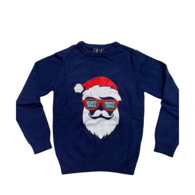 #2.0 Milano NJ11 Maglia natalizia girocollo con babbo natale occhiali e scritte 100% cotone