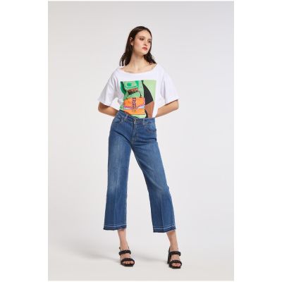 Cafenoir JJ0065 Pantalone jeans donna coulotte con fondo frangiato