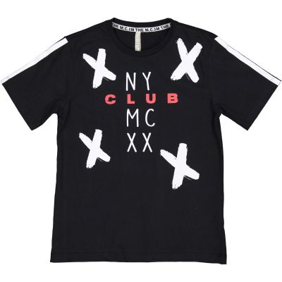Trybeyond 64451Tshirt nera con stampa scritte e X bianche
