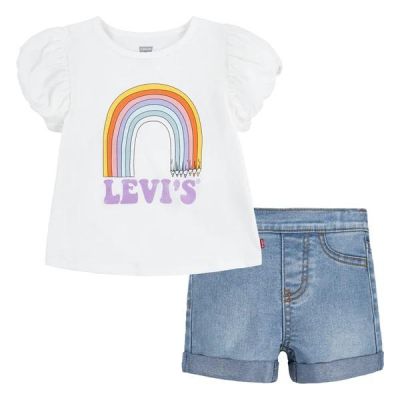 Levis EH076 Set completo neonata con tshirt rainbow e short in jeans 
