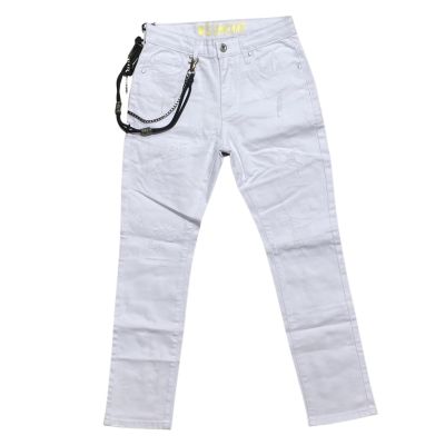 #2.0 Milano J10 Pantalone ragazzo jeans bianco con catenella estetica removibile