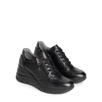 NeroGiardini I205150D Sneakers donna in pelle nera con zip e zeppa 