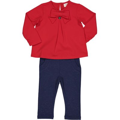 Birba 7901779 Completo maglia rossa con fiocco e pantalone effetto leggings