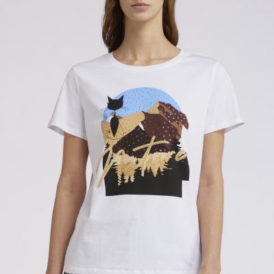 Cafènoir JT0140 T-shirt manica corta stampa cat noir in montagna