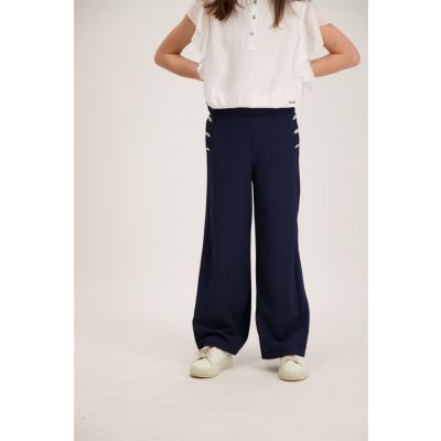 GUESS J01B10 Pantalone elegante palazzo blu con tre bottoni di strass