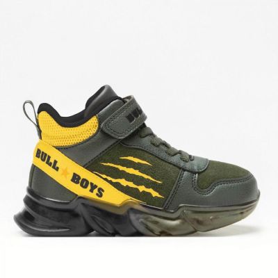 Bull Boys AL3395 Sneakers modello mid bambino graffio con luci Verde Giallo