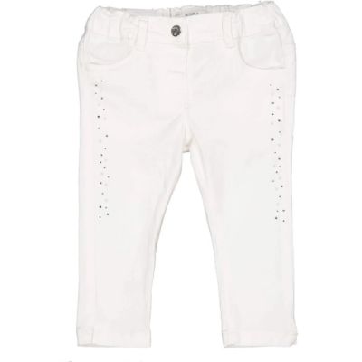 BIRBA 999 82011 00 Pantalone bianco strass e perle bianche neonata