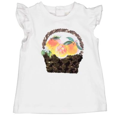 BIRBA 999 84032 00 Maglia tricot bianca con cestino frutta e paillettes