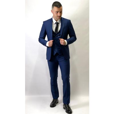 SARTORIA D'AMBRA Leo Completo uomo blu scuro giacca gilet e pantalone