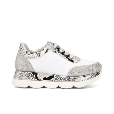 Cafènoir GDB178 Sneakers in pelle con similpelle pitonata e strass