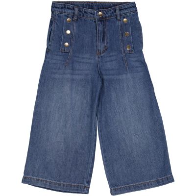Pantalone in jeans fit wide leg dettaglio bottoni oro 82995