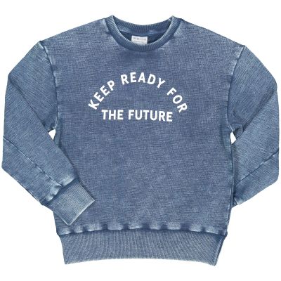Maglia girocollo in felpa malfile' indigo con stampa sul davanti 86943