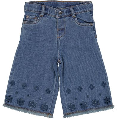 Jeans modello wide leg con dettaglio ricami sul fondo della gamba 82503  