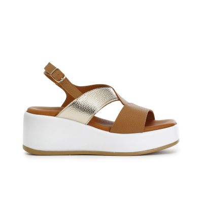 Sandali Cafènoir bicolor su zeppa in pelle HF8081