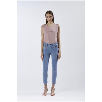 Jeans denim skinny con applicazione catena gioiello JJ0145