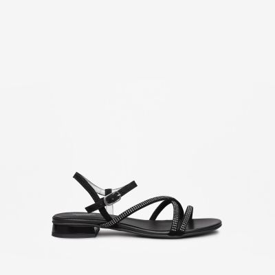 Sandali bassi donna NeroGiardini con tomaia in colore nero e strass E115530D