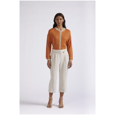 Pantaloni Cafènoir lino cropped con maxy risvolti al fondo JP0180