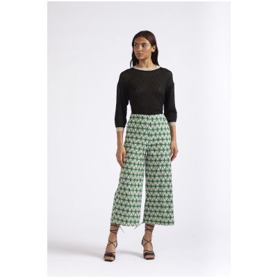Pantaloni palazzo cropped Cafènoir in popeline stampato rombo JP0191