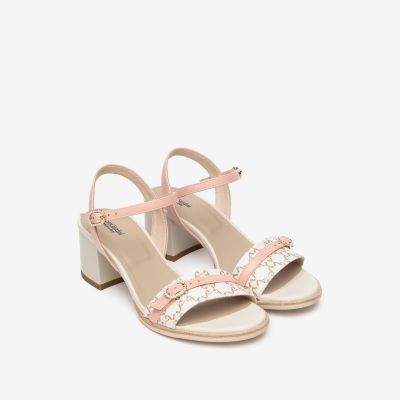 Sandalo donna NeroGiardini bicolore logato con tacco 6 cm E410430D