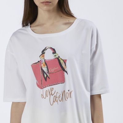 T-shirt Cafènoir over in jersey di cotone elasticizzato che riproduce la stampa  JT0164