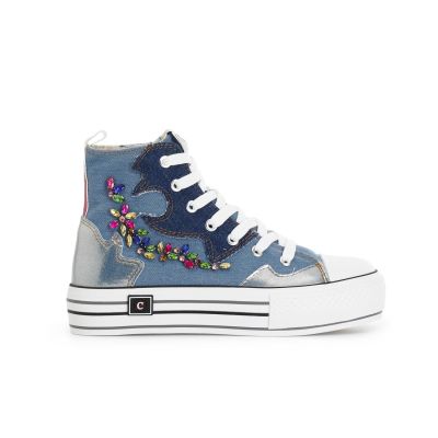 Sneakers Cafènoir mid in tessuto jeans con strass jeans DM9127