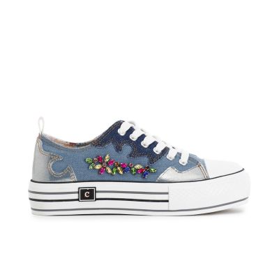 Sneakers in tessuto jeans con strass DM9128