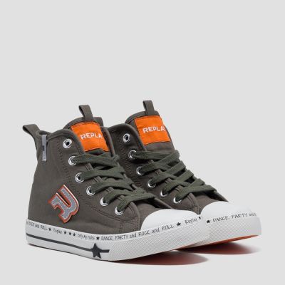 REPLAY C0119T 2584 Sneakers tela army con rifiniture arancioni
