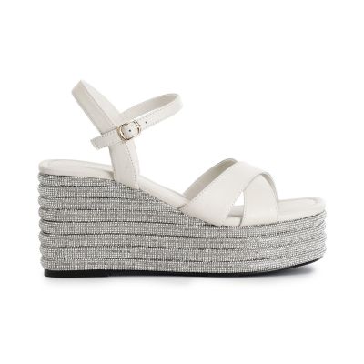 Sandali Cafènoir incrocio in nappa con zeppa di strass HB4026