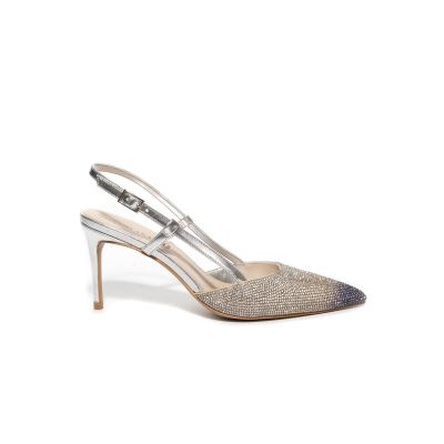 Décolleté modello Sling Back argento con punta di strass MA0163