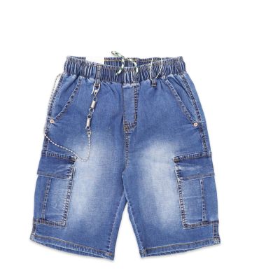 Bermuda jeans bambino con tasche e catena removibile N6426