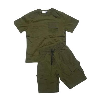 Completo t-shirt e pantalone cargo cotone verde militare VANNT7339