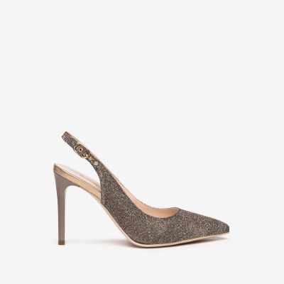 NeroGiardini E307050DE Slingback donna in pelle e tessuto glitterato