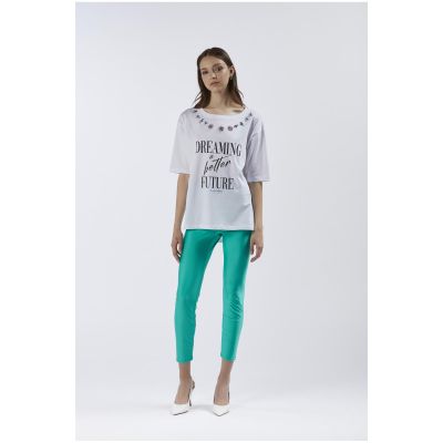 T-shirt Cafènoir con stampa e applicazioni allo scollo JT0166